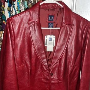 Gap red jean leather jacket